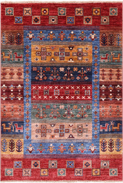 Tribal Persian Gabbeh Hand Knotted Wool Rug - 3' 4" X 5' 0" - Golden Nile