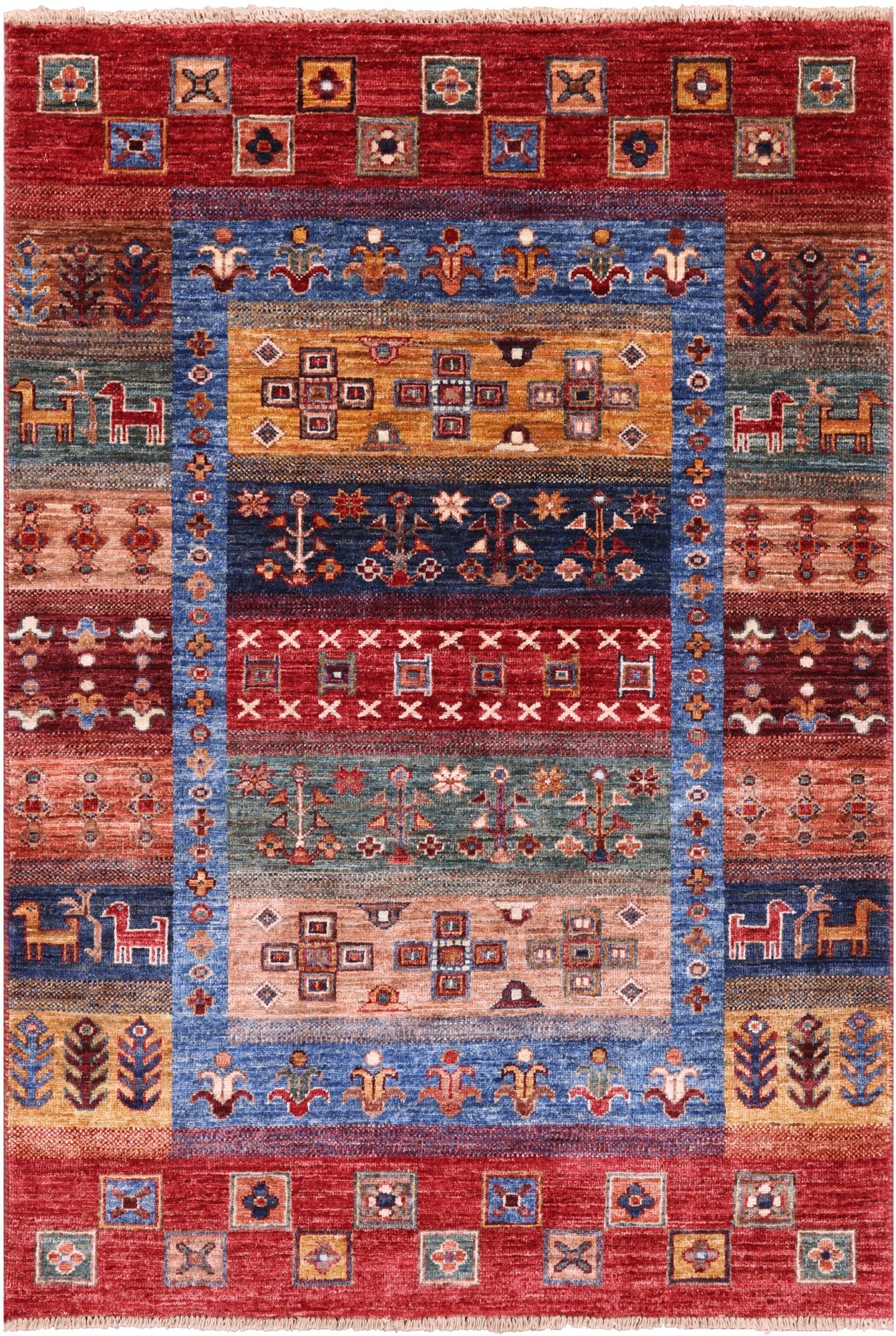 Tribal Persian Gabbeh Hand Knotted Wool Rug - 3' 4" X 5' 0" - Golden Nile