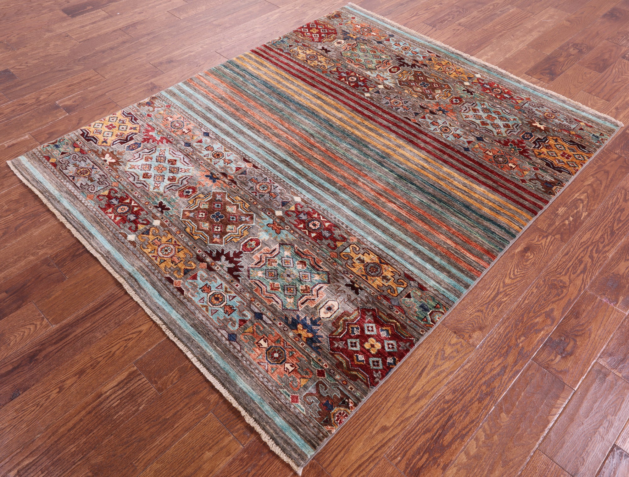 Khorjin Persian Gabbeh Handmade Wool Rug - 5' 0" X 6' 2" - Golden Nile