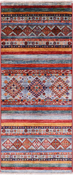 Khorjin Persian Gabbeh Hand Knotted Wool Rug - 2' 1" X 5' 0" - Golden Nile