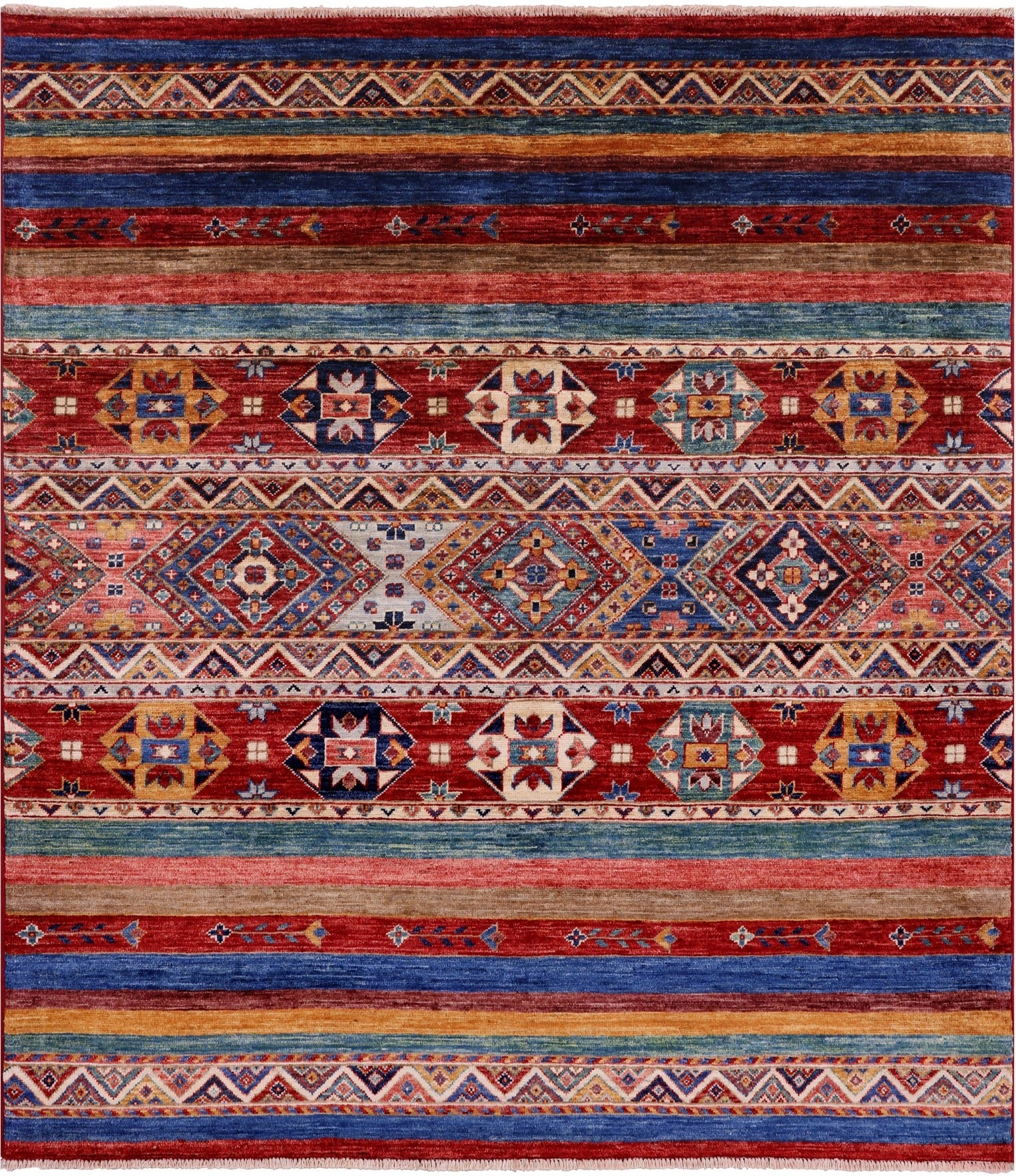 Khorjin Persian Gabbeh Hand Knotted Wool Rug - 4' 11" X 5' 6" - Golden Nile