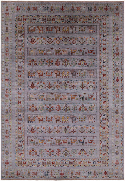 Grey Tribal Persian Gabbeh Hand Knotted Wool Rug - 6' 11" X 10' 0" - Golden Nile