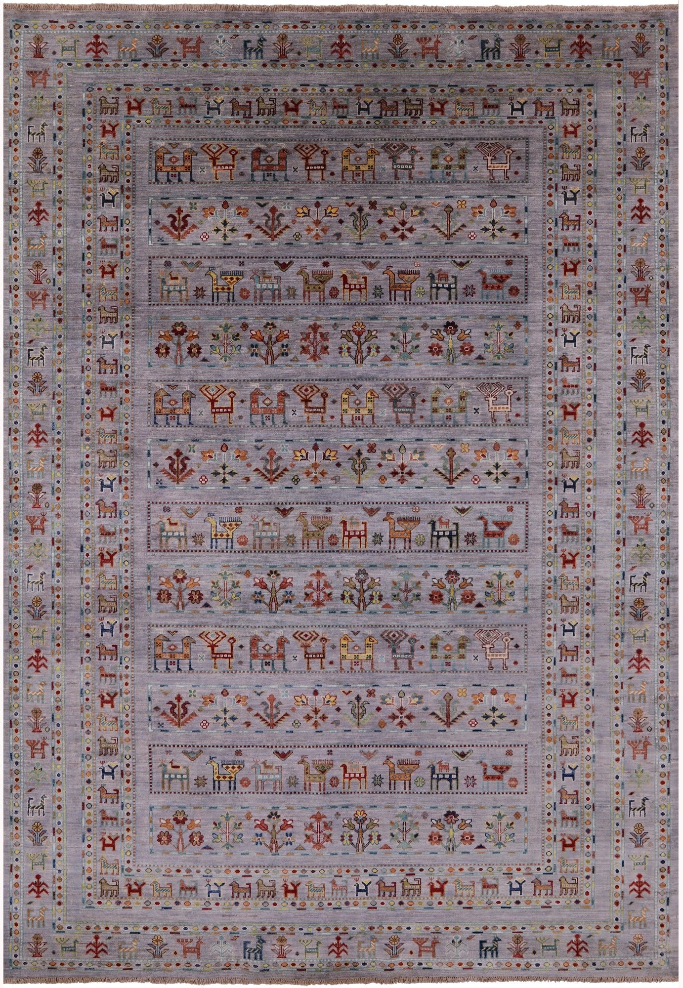 Grey Tribal Persian Gabbeh Hand Knotted Wool Rug - 6' 11" X 10' 0" - Golden Nile