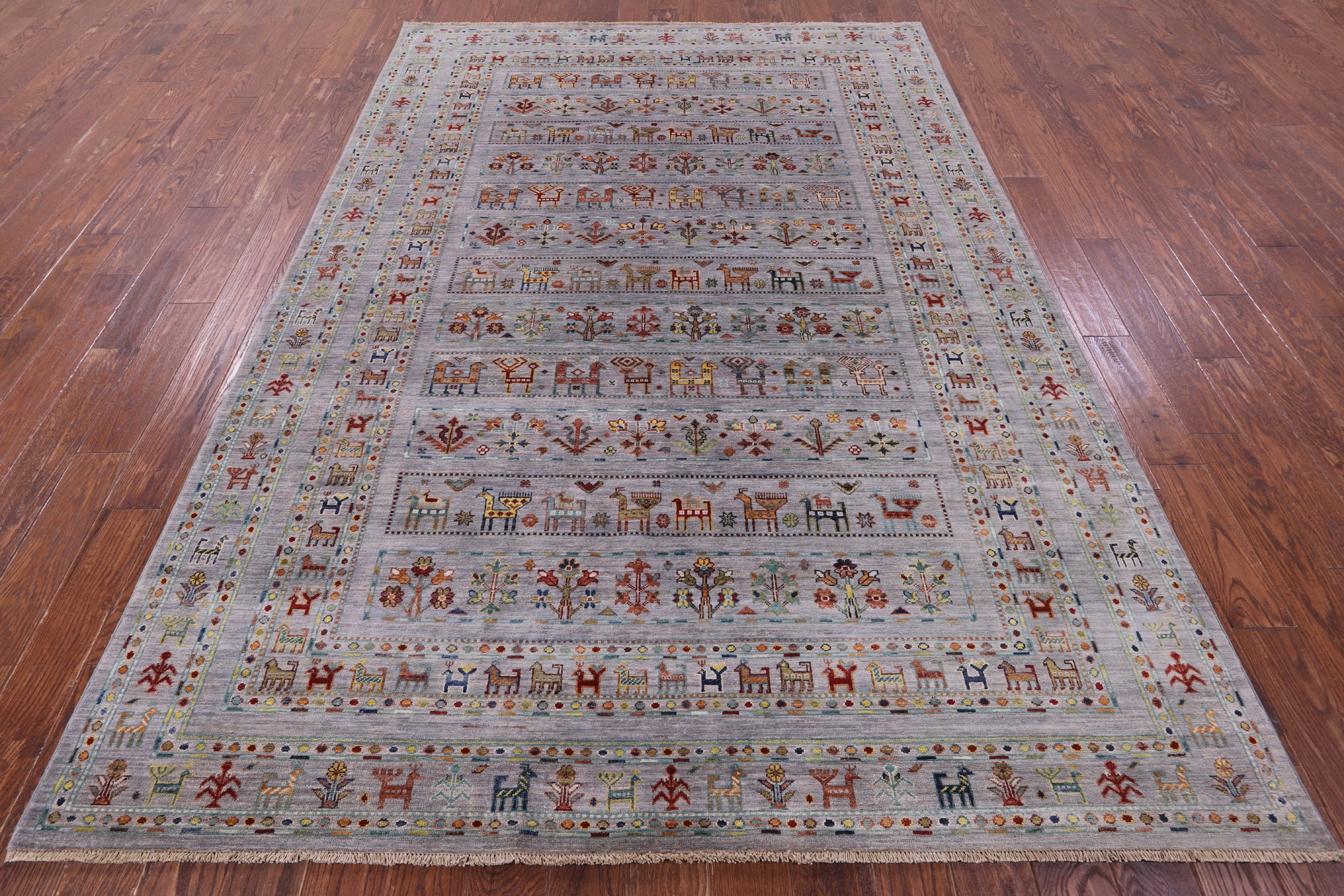 Grey Tribal Persian Gabbeh Hand Knotted Wool Rug - 6' 11" X 10' 0" - Golden Nile