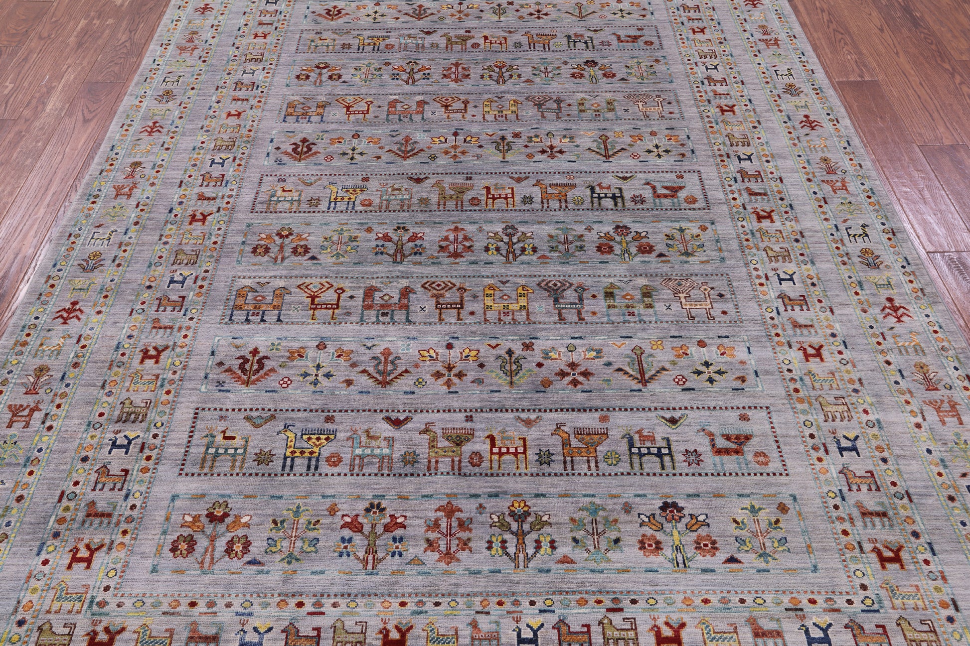 Grey Tribal Persian Gabbeh Hand Knotted Wool Rug - 6' 11" X 10' 0" - Golden Nile