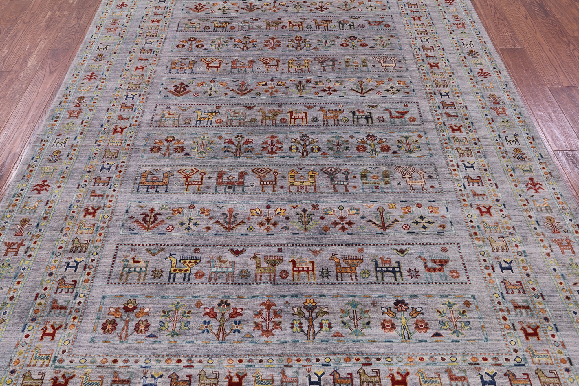 Grey Tribal Persian Gabbeh Hand Knotted Wool Rug - 6' 11" X 10' 0" - Golden Nile