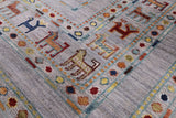 Grey Tribal Persian Gabbeh Hand Knotted Wool Rug - 6' 11" X 10' 0" - Golden Nile