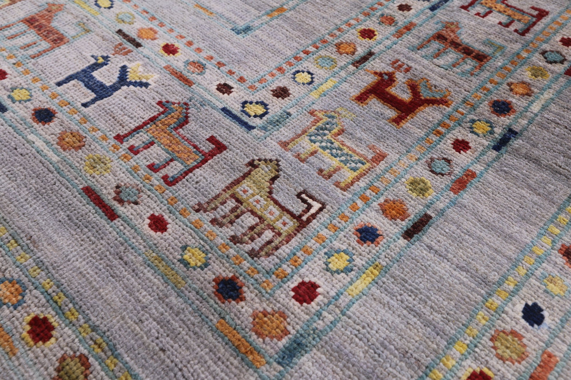 Grey Tribal Persian Gabbeh Hand Knotted Wool Rug - 6' 11" X 10' 0" - Golden Nile