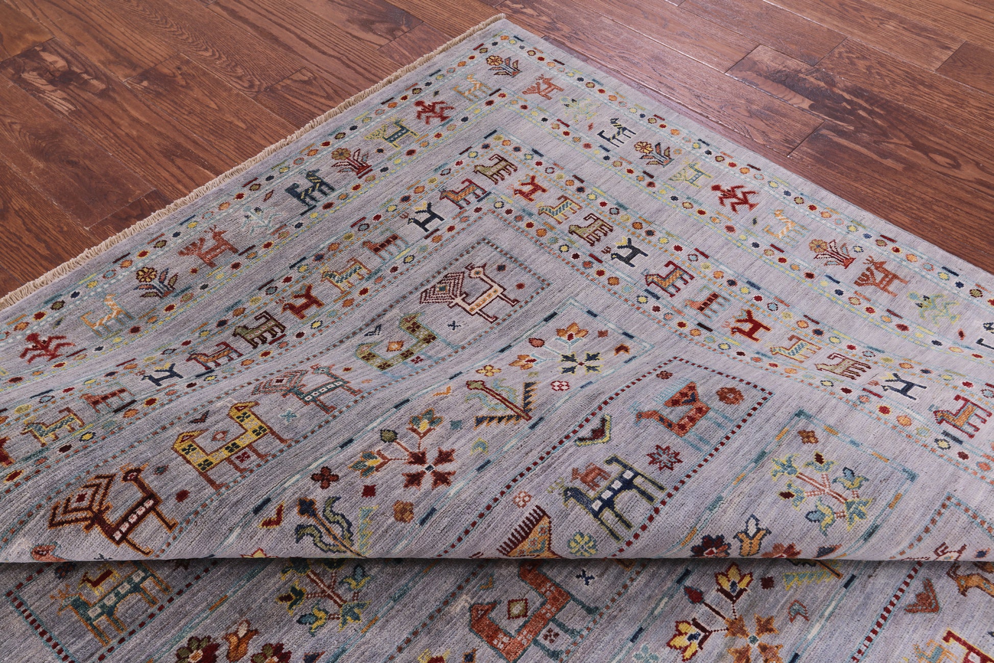 Grey Tribal Persian Gabbeh Hand Knotted Wool Rug - 6' 11" X 10' 0" - Golden Nile