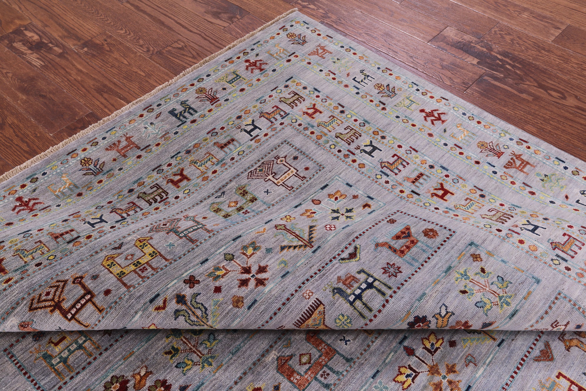 Grey Tribal Persian Gabbeh Hand Knotted Wool Rug - 6' 11" X 10' 0" - Golden Nile