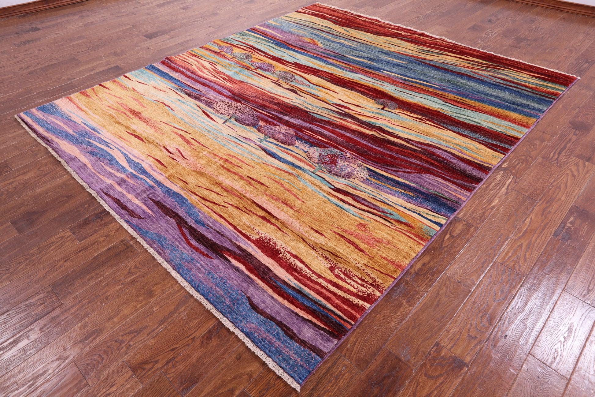 Tribal Persian Gabbeh Hand Knotted Wool Rug - 8' 1" X 9' 7" - Golden Nile