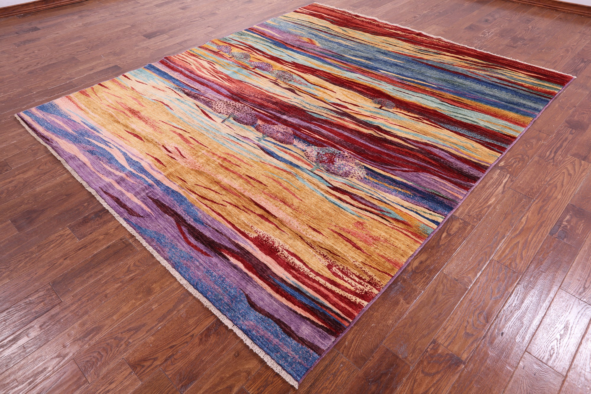 Tribal Persian Gabbeh Hand Knotted Wool Rug - 8' 1" X 9' 7" - Golden Nile