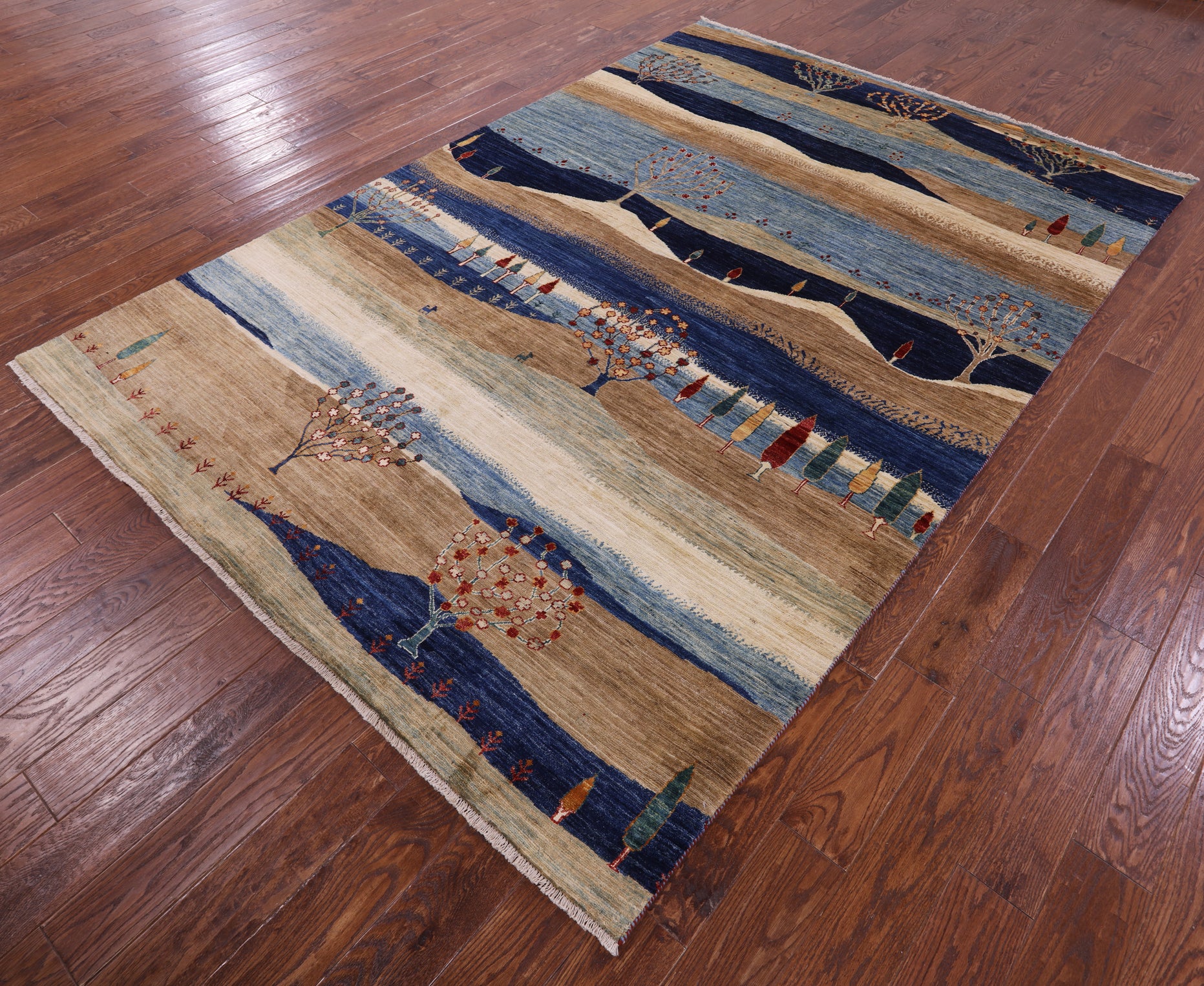 Tribal Persian Gabbeh Hand Knotted Wool Rug - 6' 7" X 9' 7" - Golden Nile