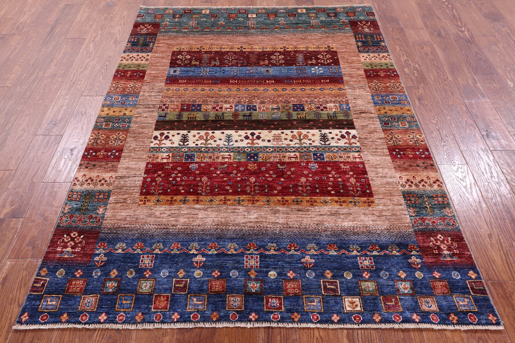 Tribal Persian Gabbeh Hand Knotted Wool Rug - 5' 0" X 6' 9" - Golden Nile