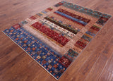 Tribal Persian Gabbeh Hand Knotted Wool Rug - 5' 0" X 6' 9" - Golden Nile