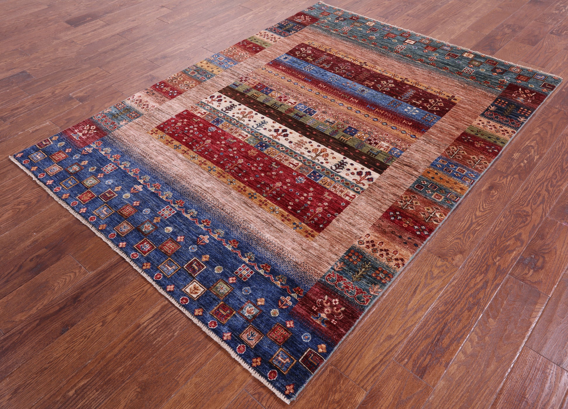 Tribal Persian Gabbeh Hand Knotted Wool Rug - 5' 0" X 6' 9" - Golden Nile