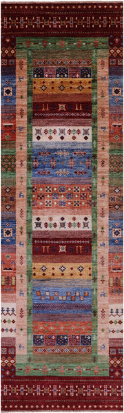 Tribal Persian Gabbeh Hand Knotted Wool Runner Rug - 2' 9" X 9' 6" - Golden Nile