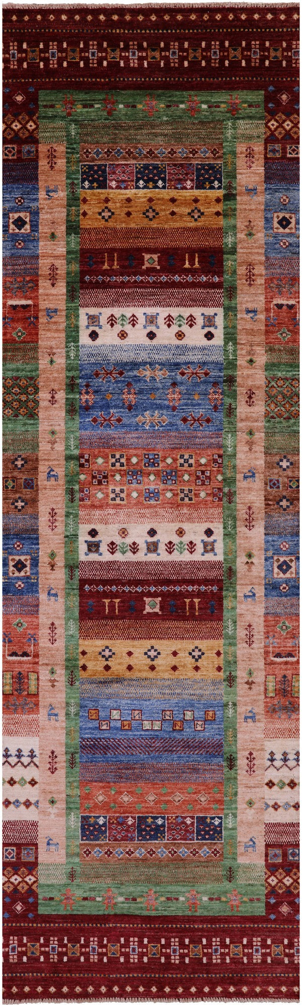 Tribal Persian Gabbeh Hand Knotted Wool Runner Rug - 2' 9" X 9' 6" - Golden Nile