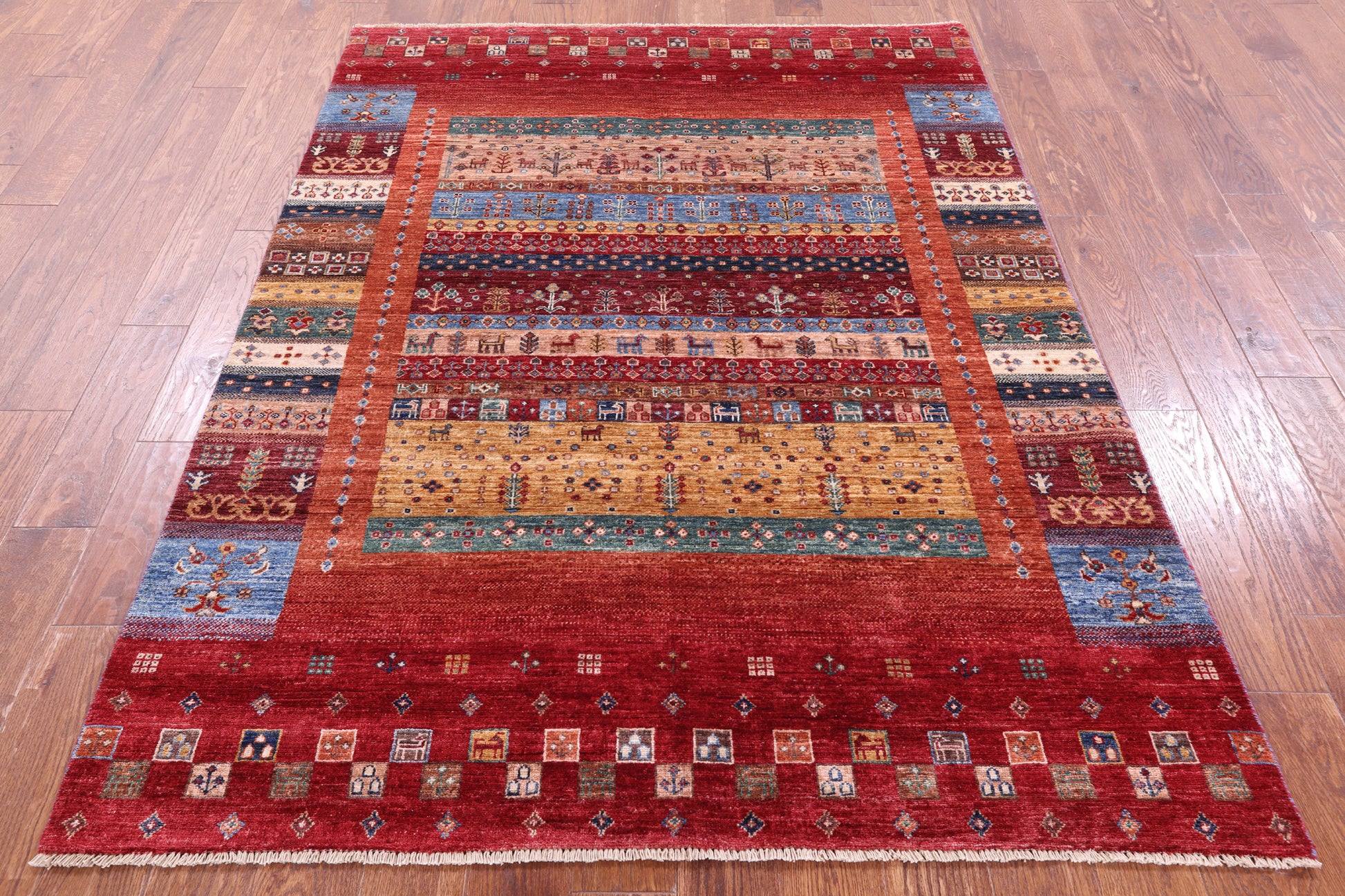 Tribal Persian Gabbeh Hand Knotted Wool Rug - 5' 1" X 6' 9" - Golden Nile