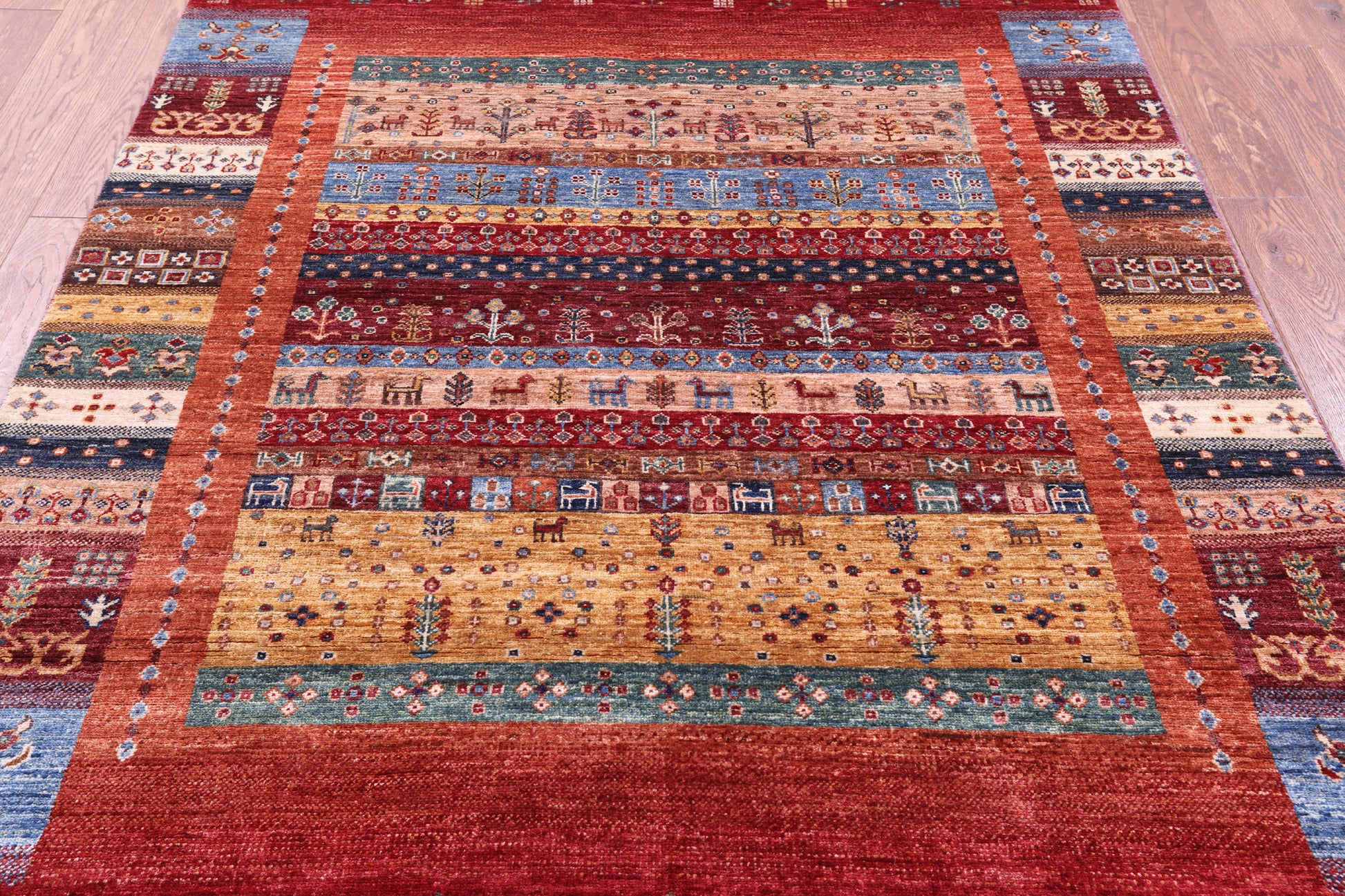 Tribal Persian Gabbeh Hand Knotted Wool Rug - 5' 1" X 6' 9" - Golden Nile