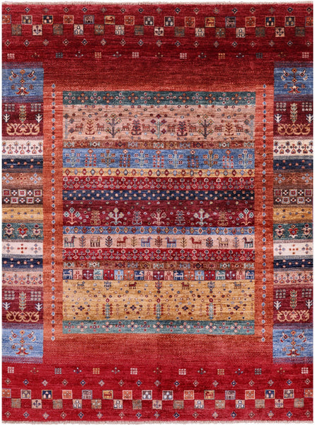 Tribal Persian Gabbeh Hand Knotted Wool Rug - 5' 1" X 6' 9" - Golden Nile