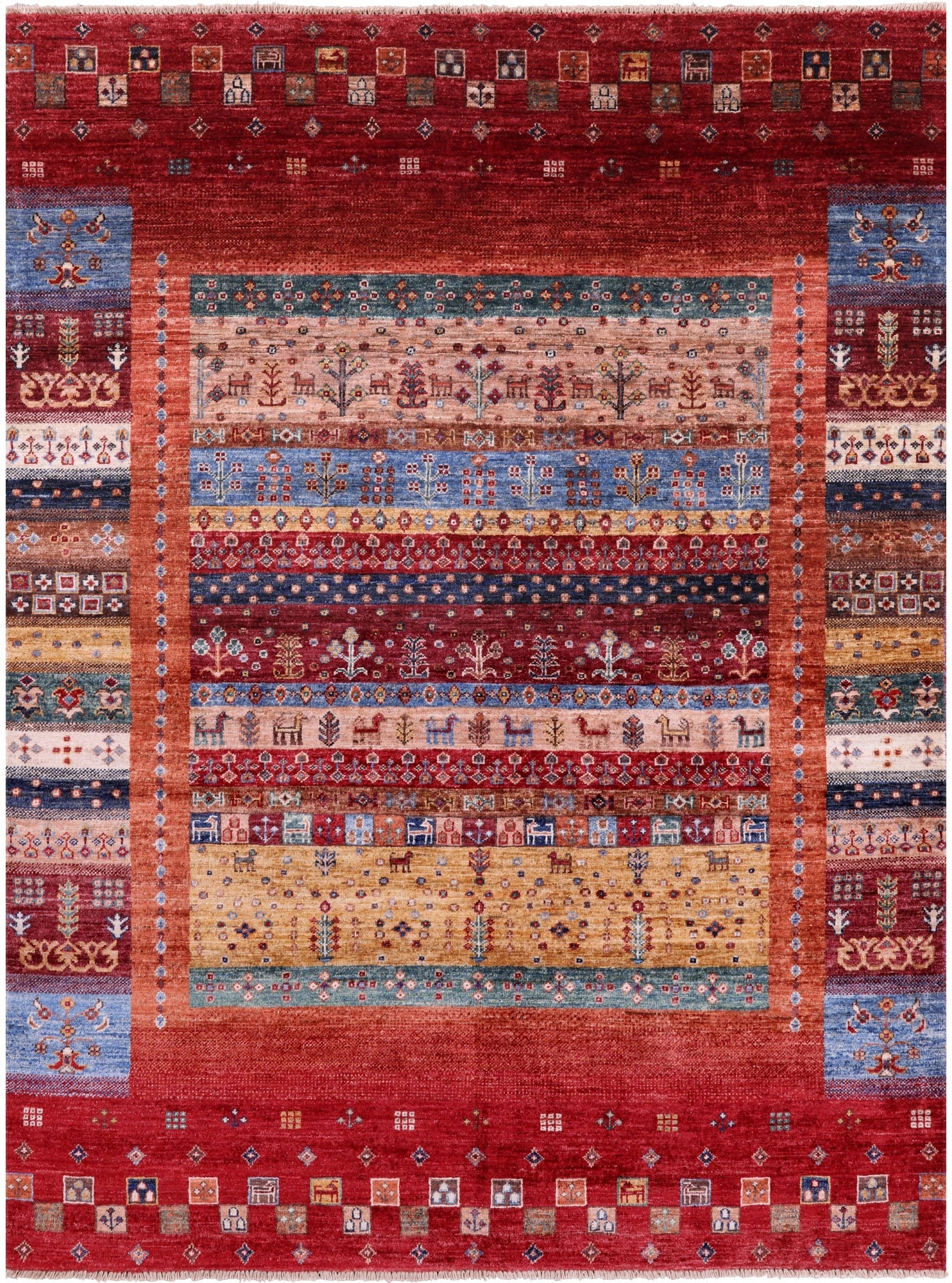 Tribal Persian Gabbeh Hand Knotted Wool Rug - 5' 1" X 6' 9" - Golden Nile