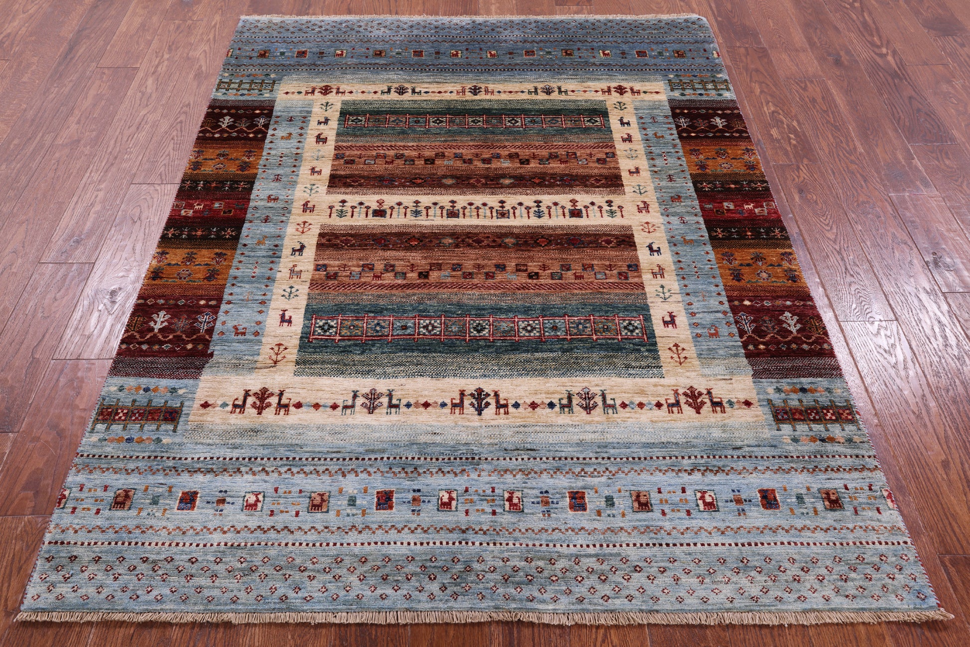 Tribal Persian Gabbeh Handmade Wool Rug - 4' 11" X 6' 4" - Golden Nile