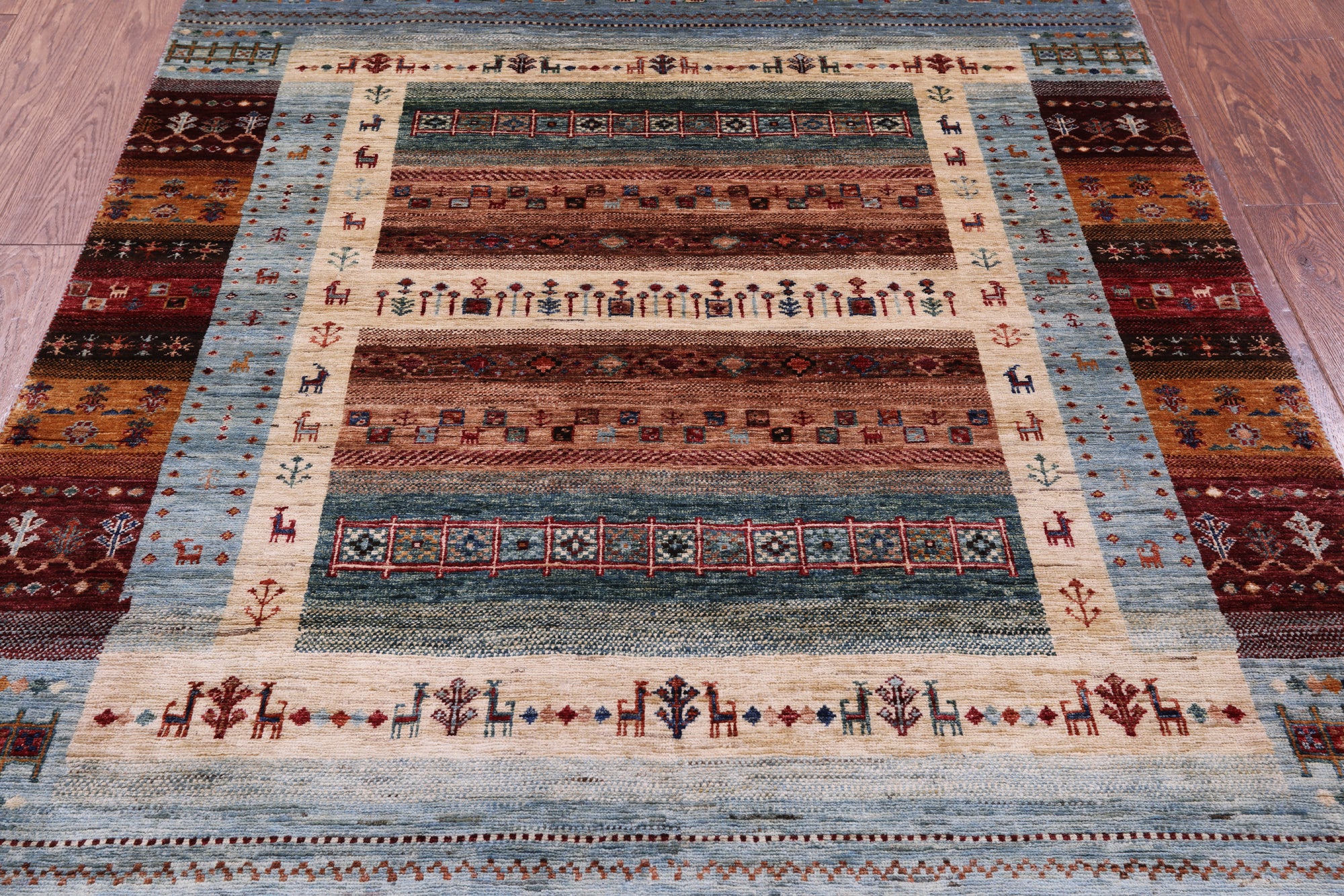 Tribal Persian Gabbeh Handmade Wool Rug - 4' 11" X 6' 4" - Golden Nile