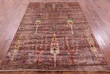 Brown Tribal Persian Gabbeh Hand Knotted Wool Rug - 5' 8" X 8' 2" - Golden Nile