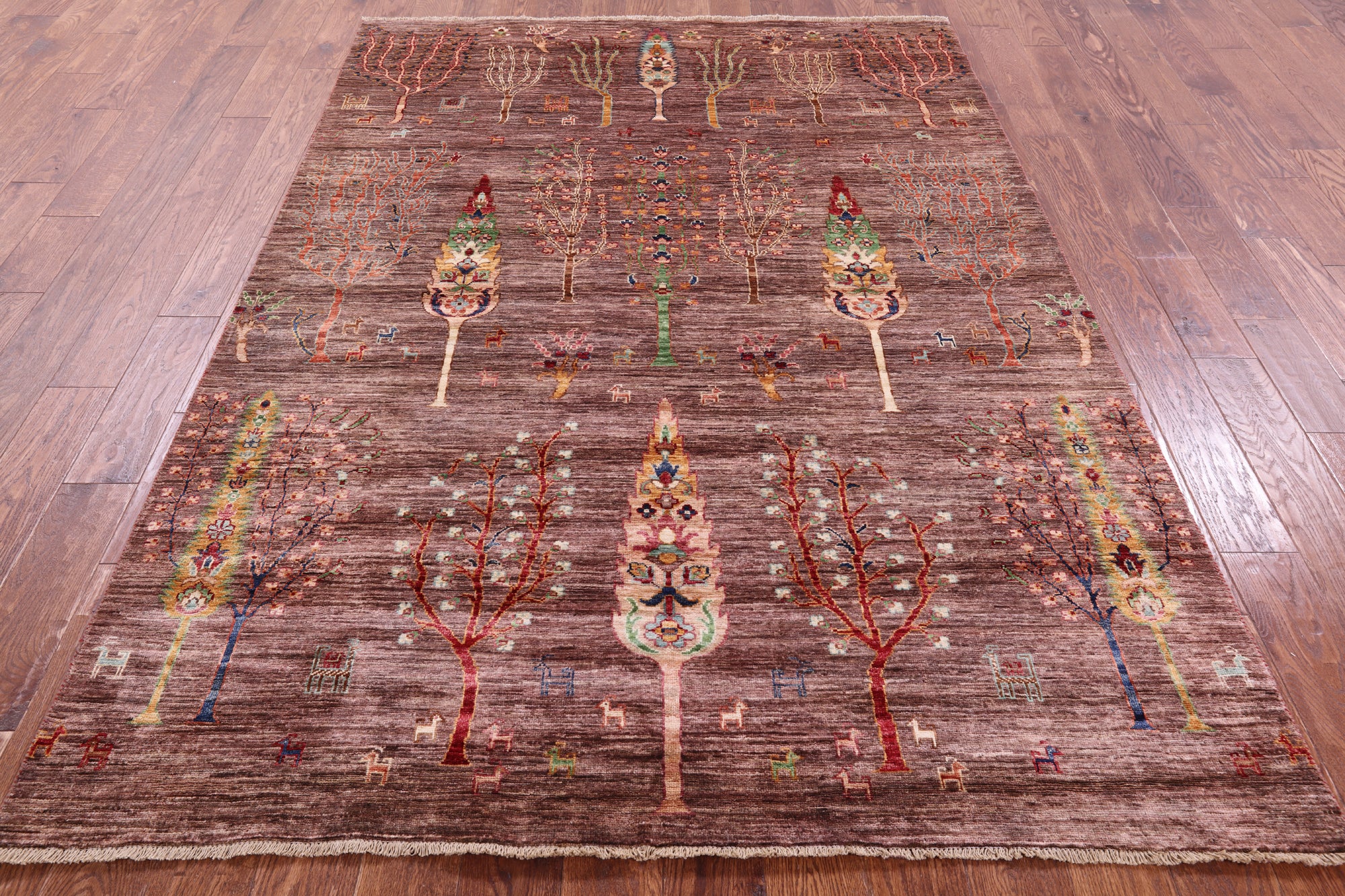 Brown Tribal Persian Gabbeh Hand Knotted Wool Rug - 5' 8" X 8' 2" - Golden Nile
