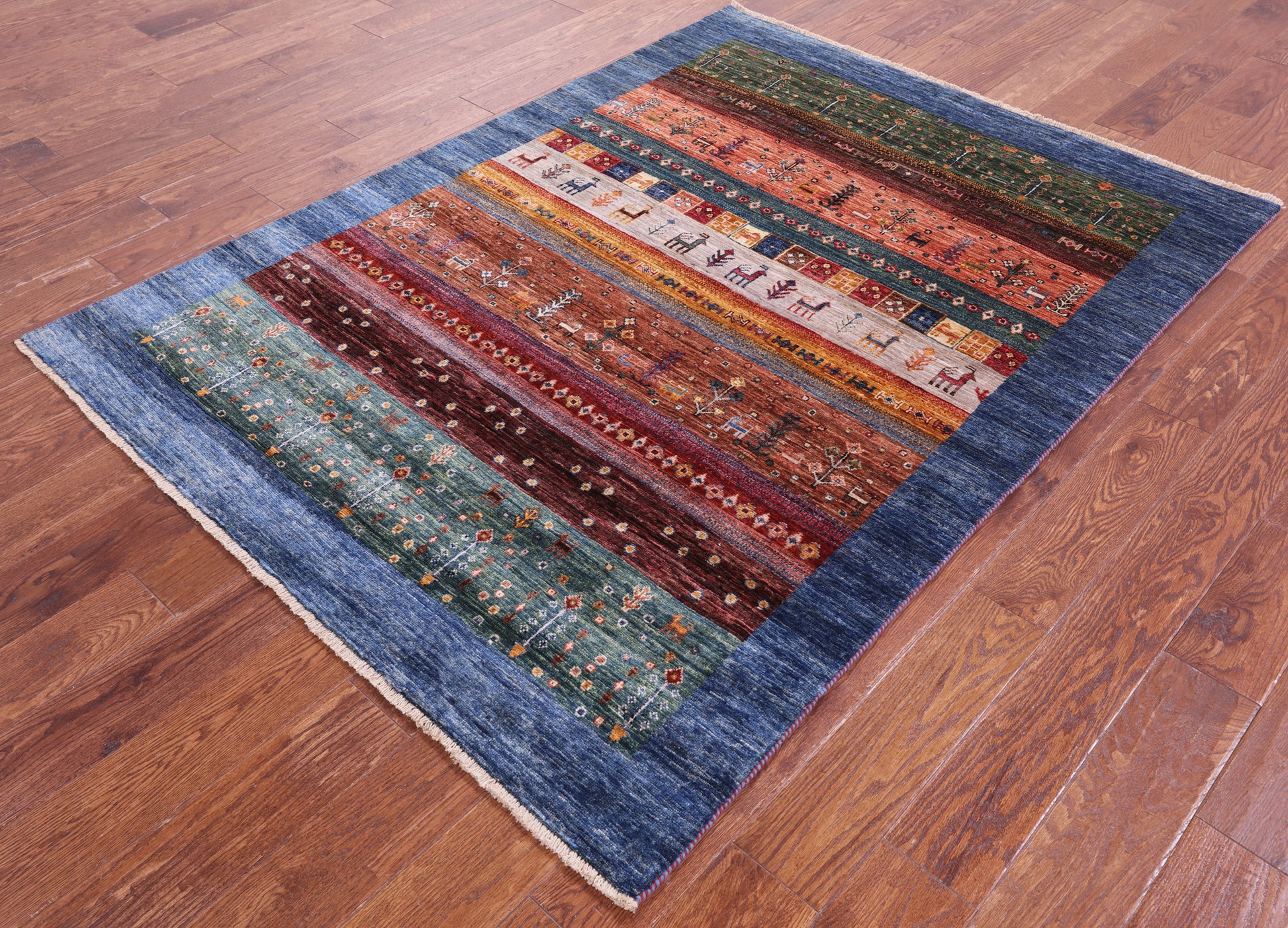 Tribal Persian Gabbeh Hand Knotted Wool Rug - 4' 9" X 6' 6" - Golden Nile