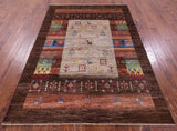 Brown Tribal Persian Gabbeh Hand Knotted Wool Rug - 5' 8" X 7' 10" - Golden Nile
