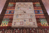 Brown Tribal Persian Gabbeh Hand Knotted Wool Rug - 5' 8" X 7' 10" - Golden Nile