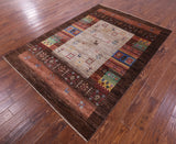 Brown Tribal Persian Gabbeh Hand Knotted Wool Rug - 5' 8" X 7' 10" - Golden Nile