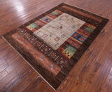 Brown Tribal Persian Gabbeh Hand Knotted Wool Rug - 5' 8" X 7' 10" - Golden Nile