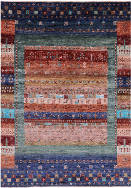 Tribal Persian Gabbeh Hand Knotted Wool Rug - 6' 9" X 9' 10" - Golden Nile