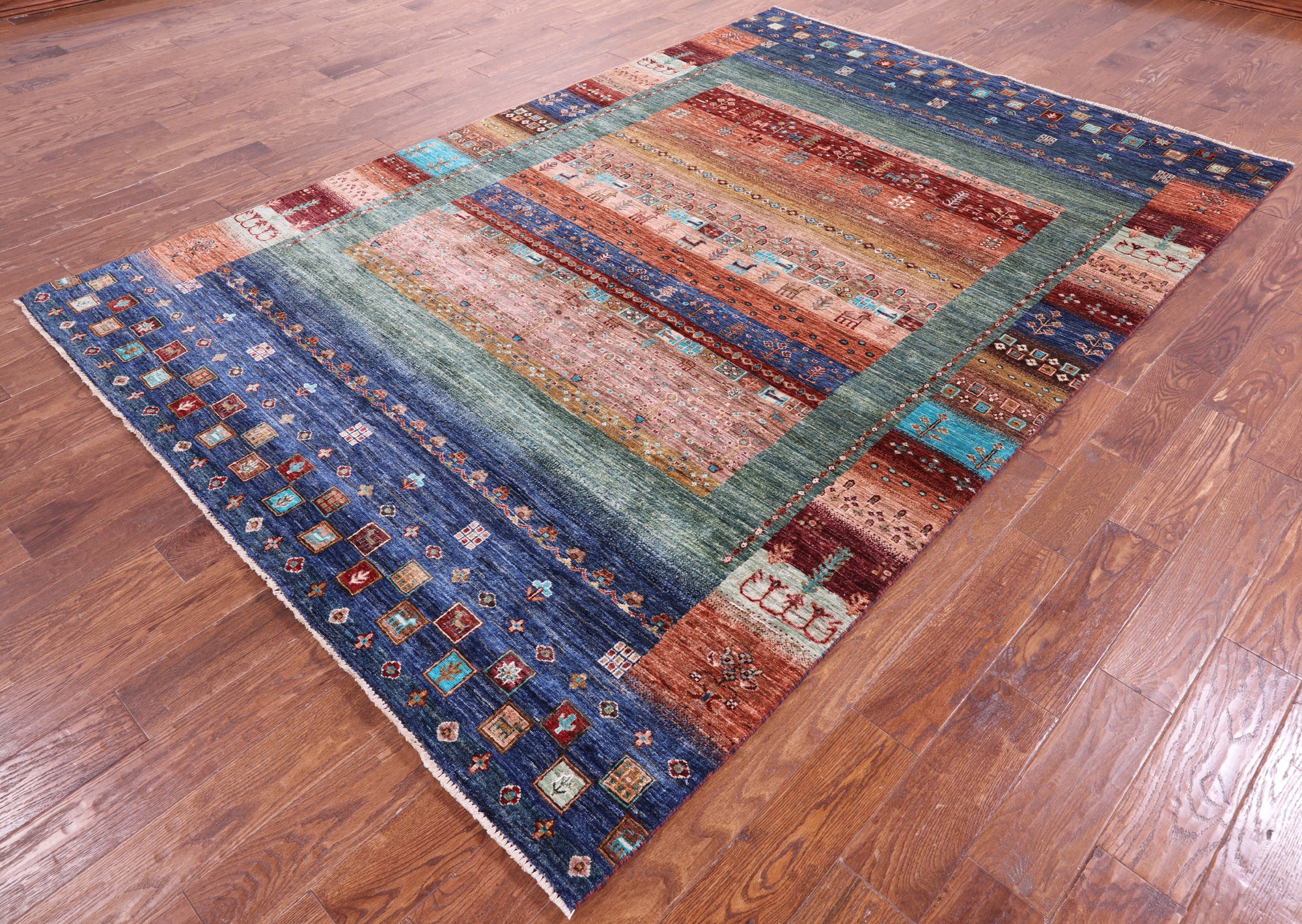Tribal Persian Gabbeh Hand Knotted Wool Rug - 6' 9" X 9' 10" - Golden Nile