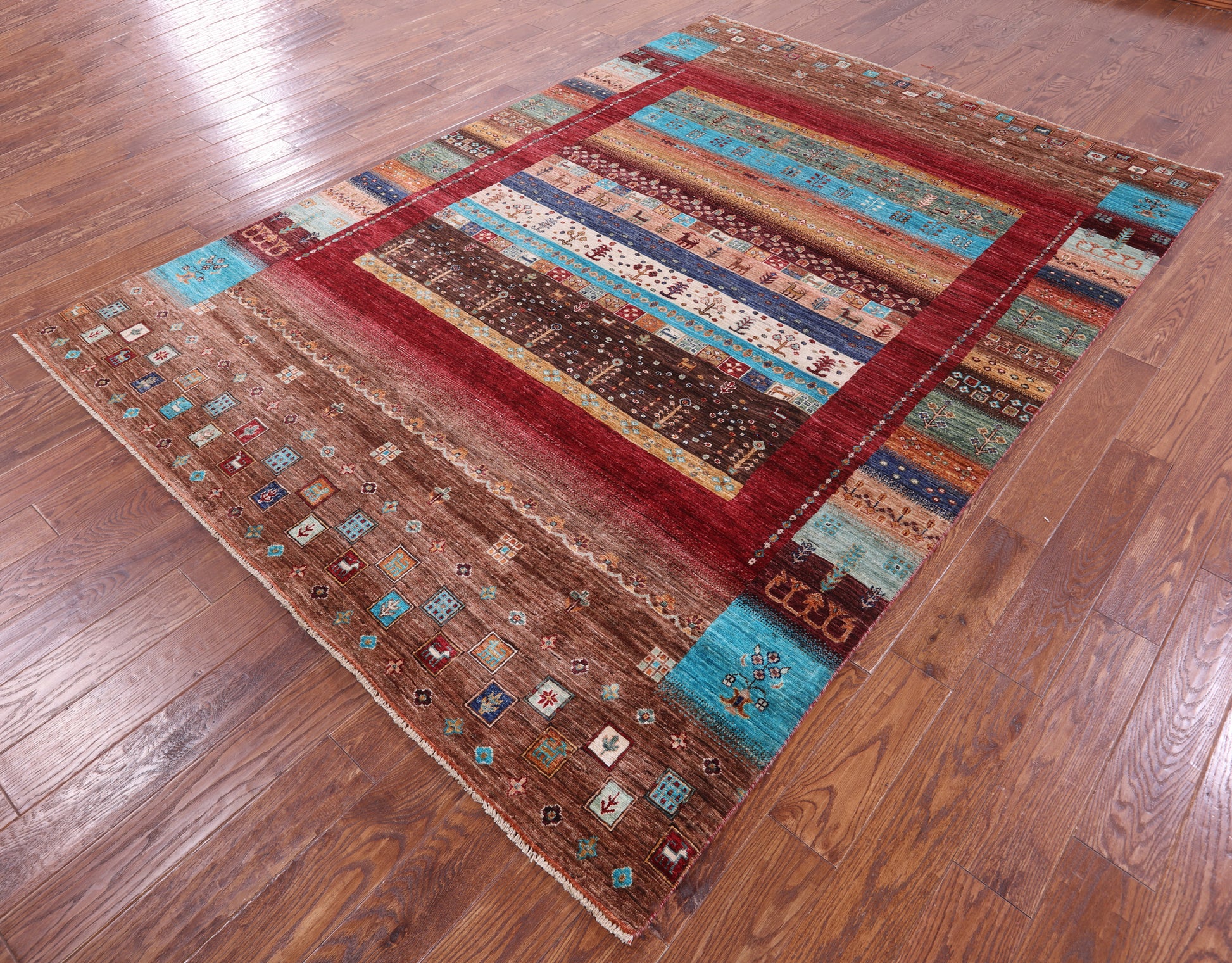 Tribal Persian Gabbeh Hand Knotted Wool Rug - 6' 10" X 9' 10" - Golden Nile