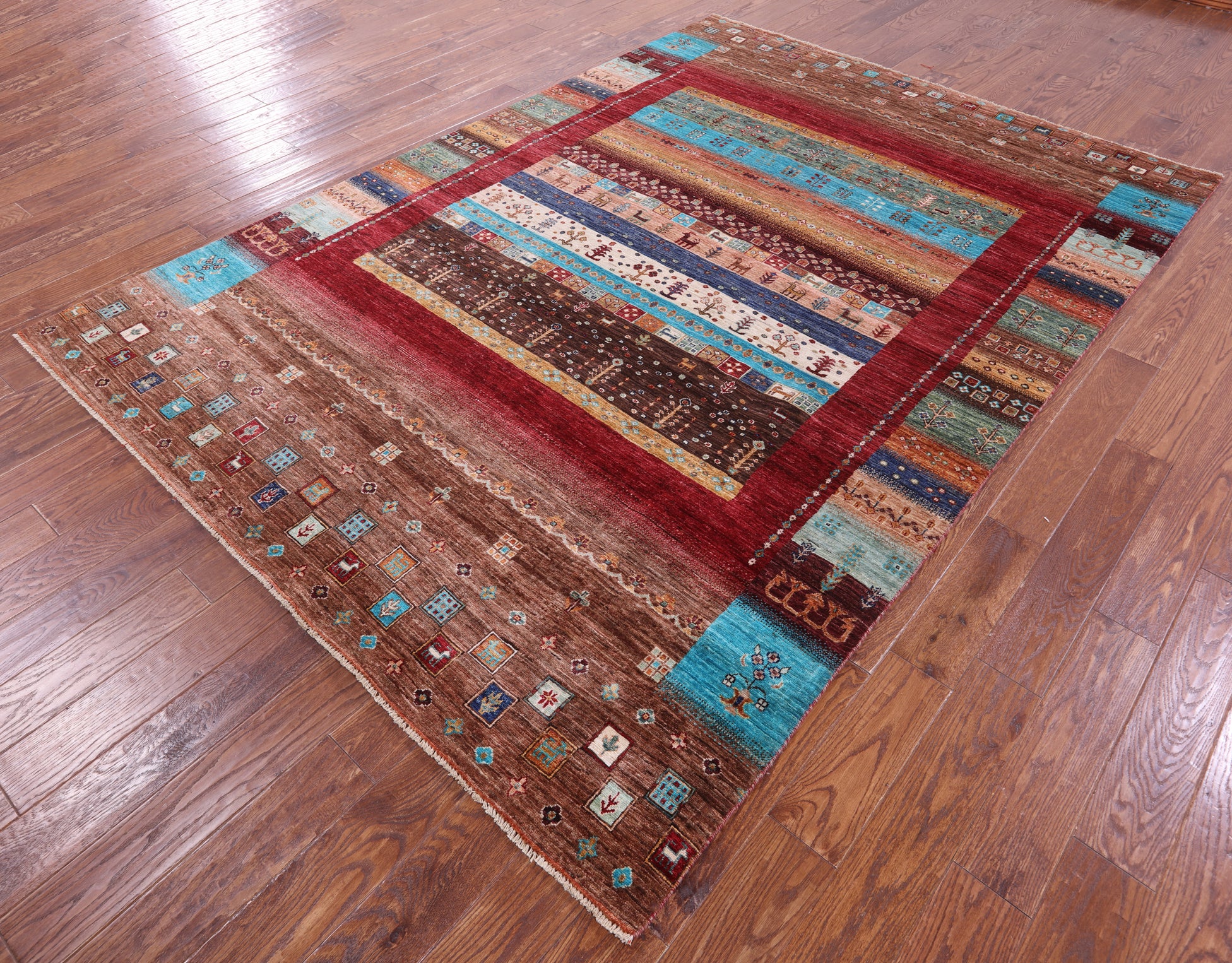 Tribal Persian Gabbeh Hand Knotted Wool Rug - 6' 10" X 9' 10" - Golden Nile