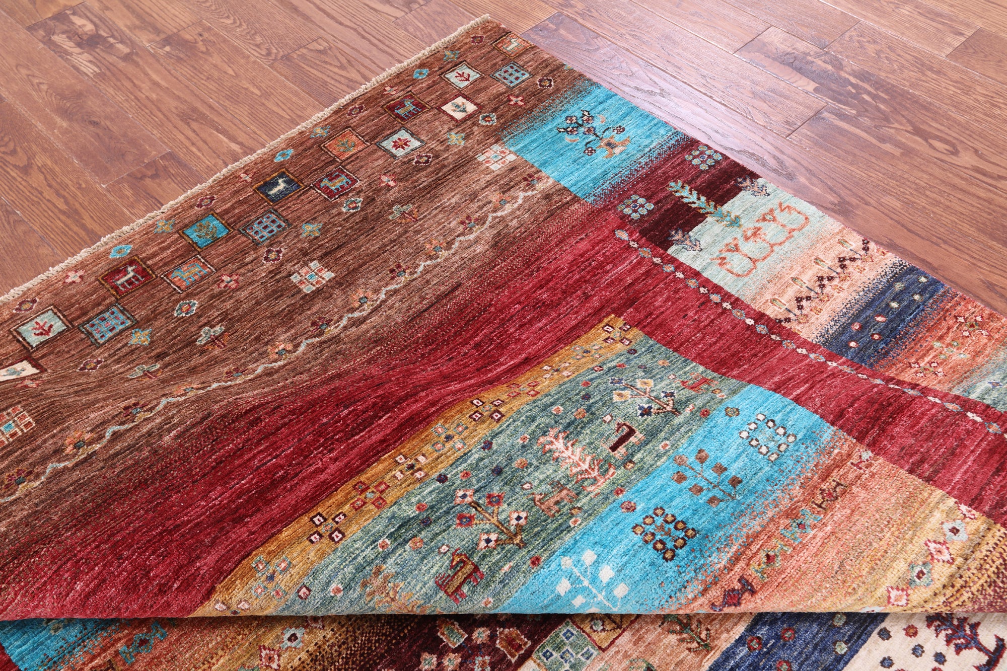 Tribal Persian Gabbeh Hand Knotted Wool Rug - 6' 10" X 9' 10" - Golden Nile