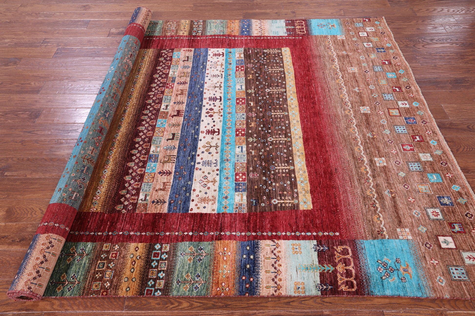 Tribal Persian Gabbeh Hand Knotted Wool Rug - 6' 10" X 9' 10" - Golden Nile