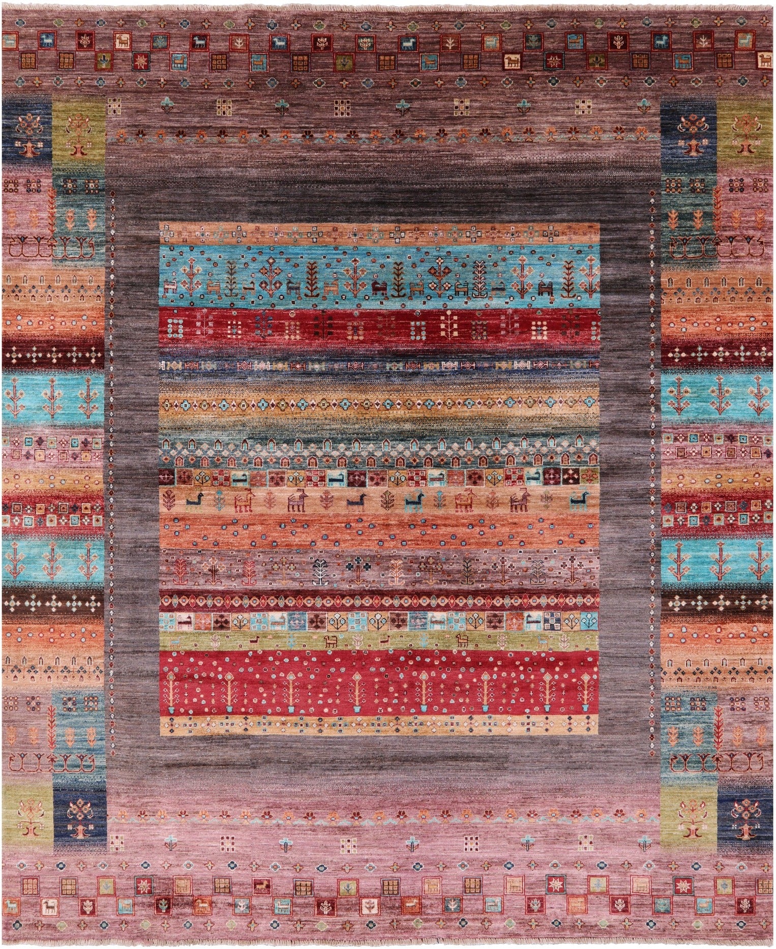 Tribal Persian Gabbeh Hand Knotted Wool Rug - 8' 1" X 9' 9" - Golden Nile