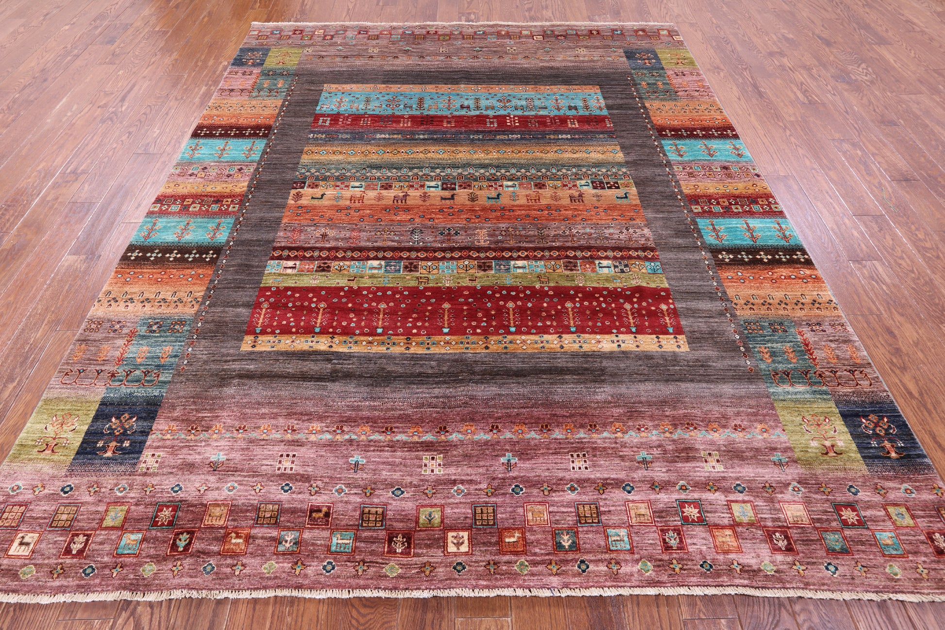 Tribal Persian Gabbeh Hand Knotted Wool Rug - 8' 1" X 9' 9" - Golden Nile