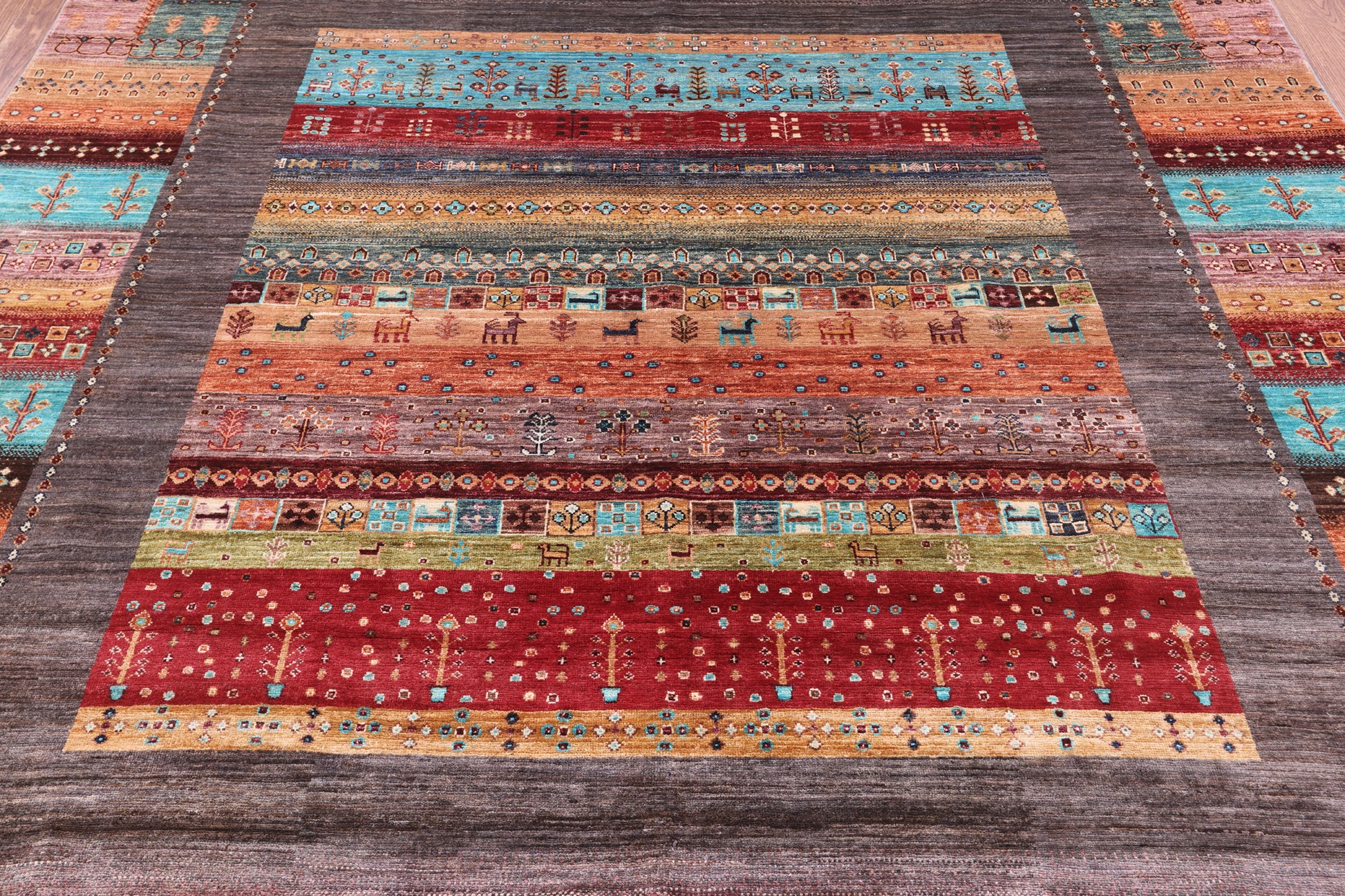 Tribal Persian Gabbeh Hand Knotted Wool Rug - 8' 1" X 9' 9" - Golden Nile