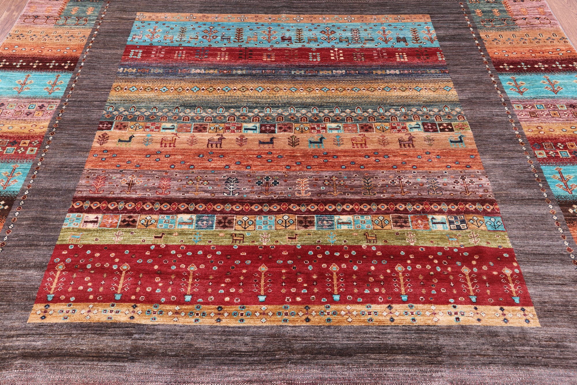 Tribal Persian Gabbeh Hand Knotted Wool Rug - 8' 1" X 9' 9" - Golden Nile