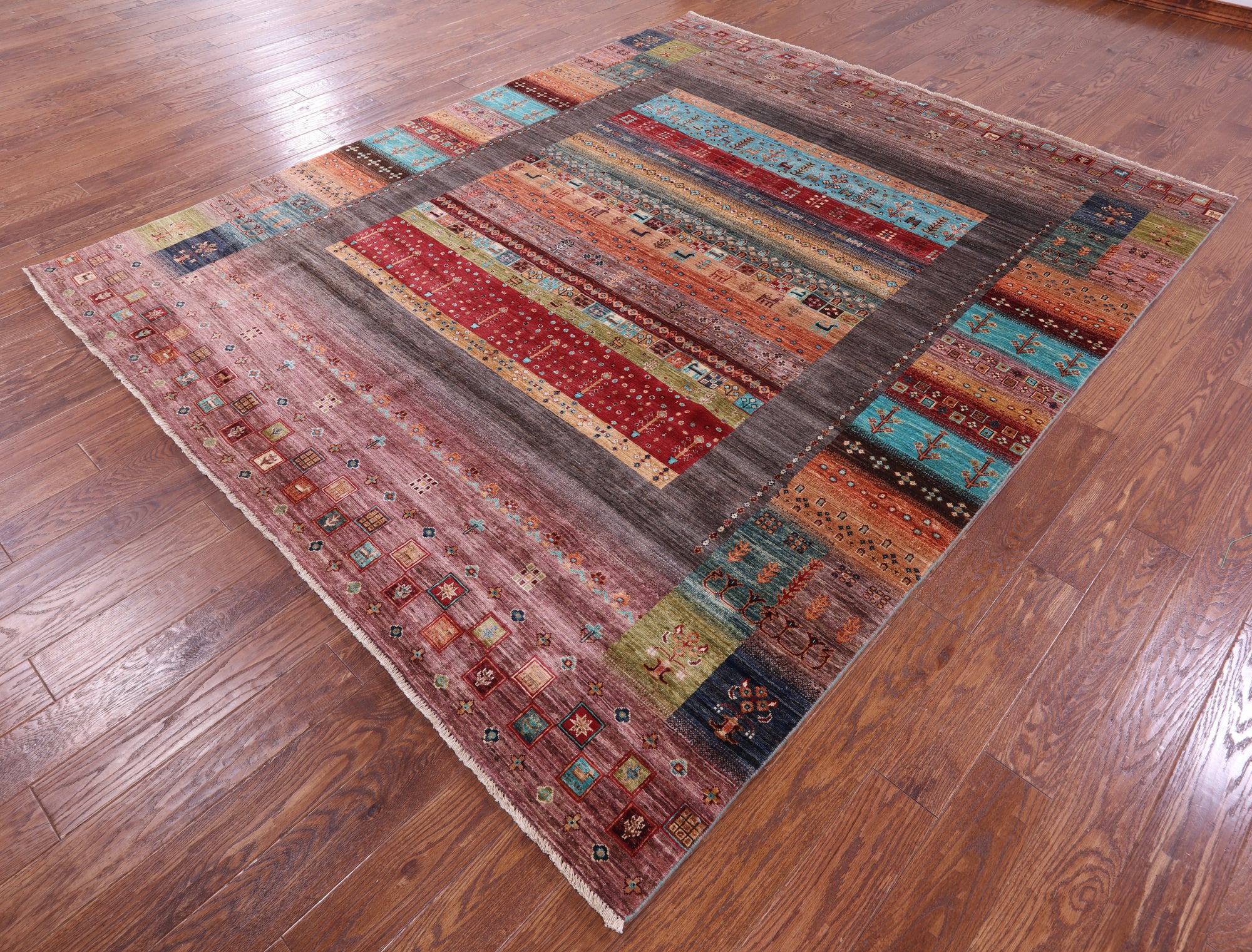 Tribal Persian Gabbeh Hand Knotted Wool Rug - 8' 1" X 9' 9" - Golden Nile