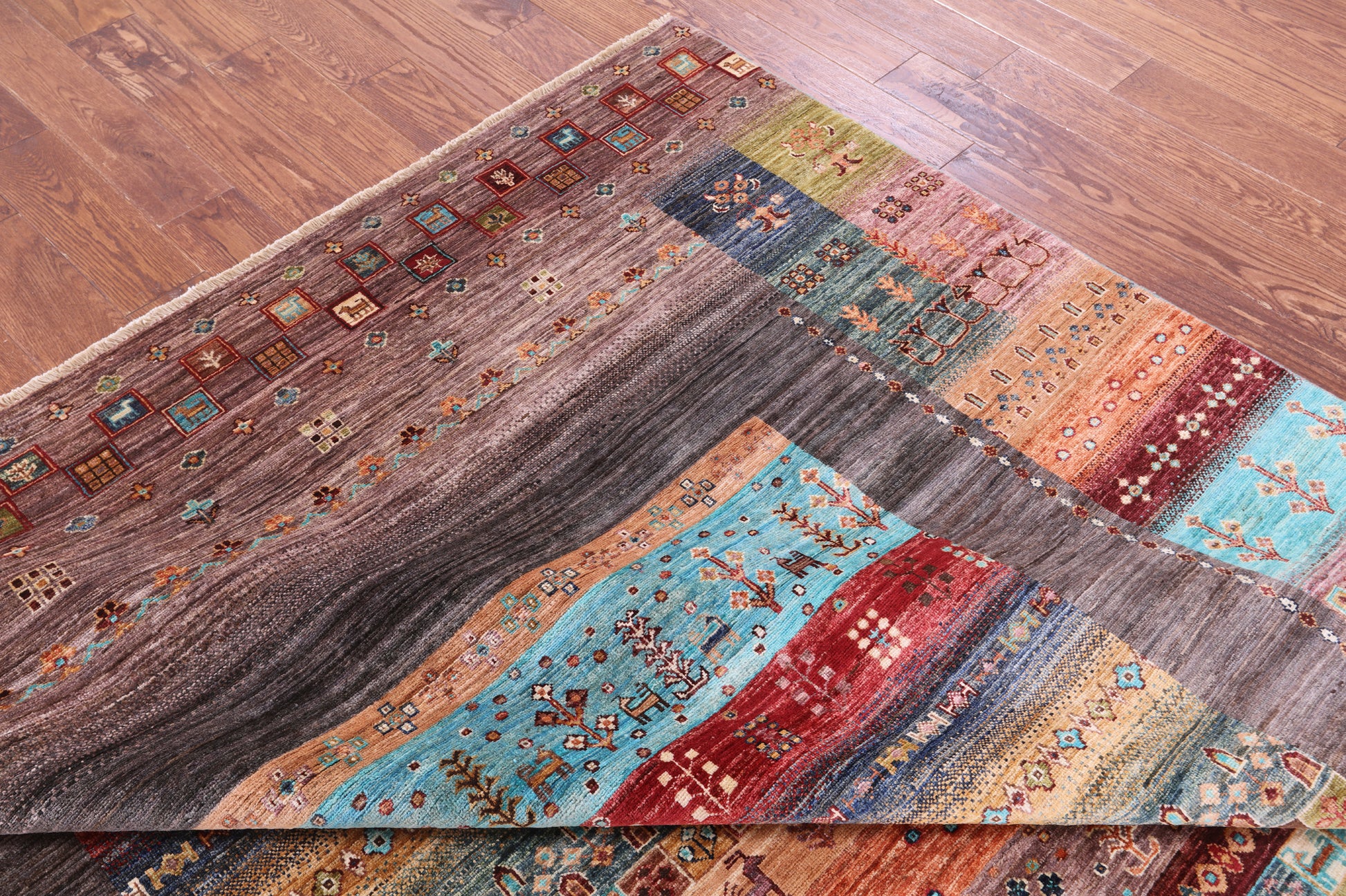Tribal Persian Gabbeh Hand Knotted Wool Rug - 8' 1" X 9' 9" - Golden Nile