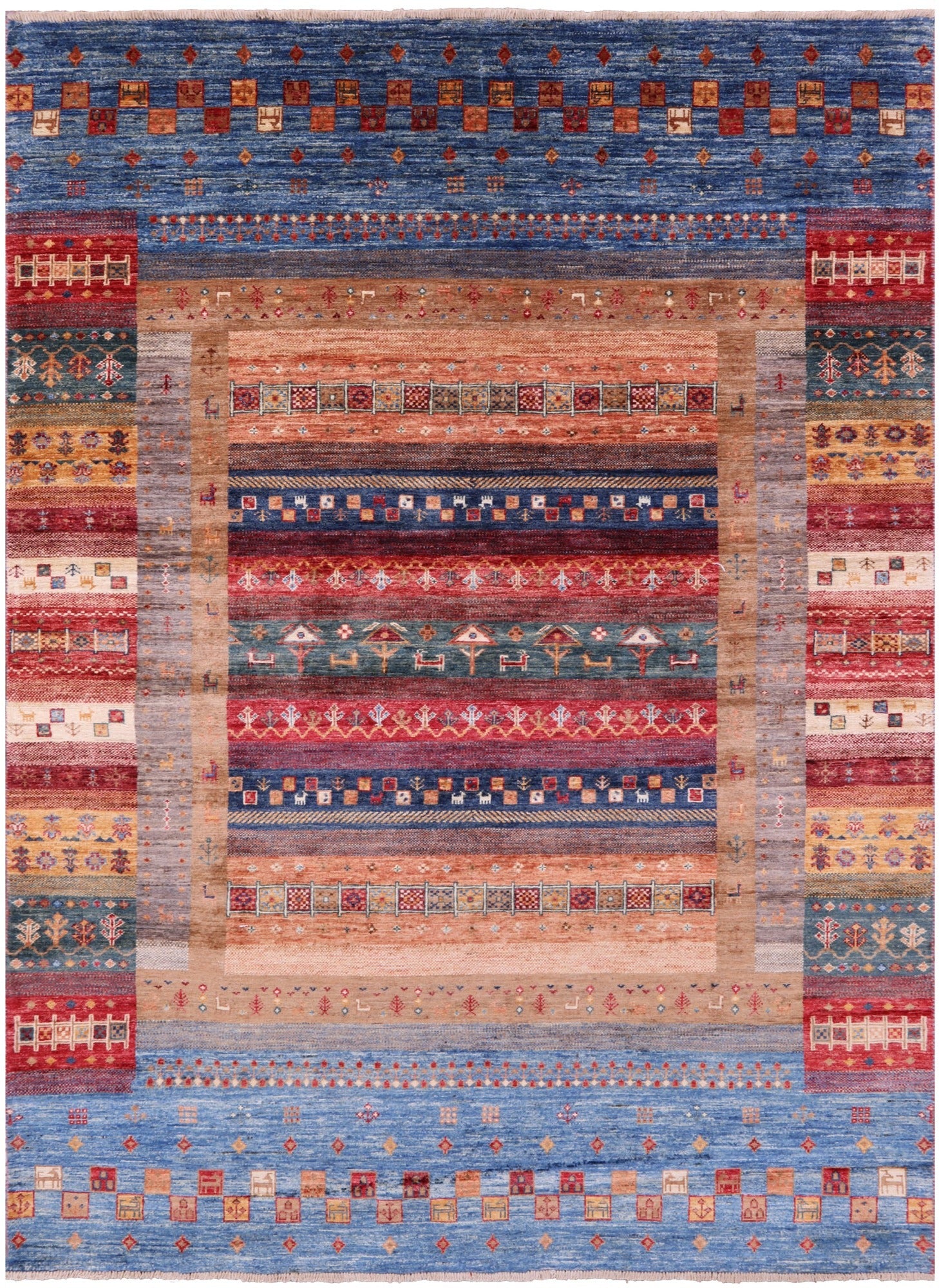 Tribal Persian Gabbeh Hand Knotted Wool Rug - 5' 9" X 7' 11" - Golden Nile