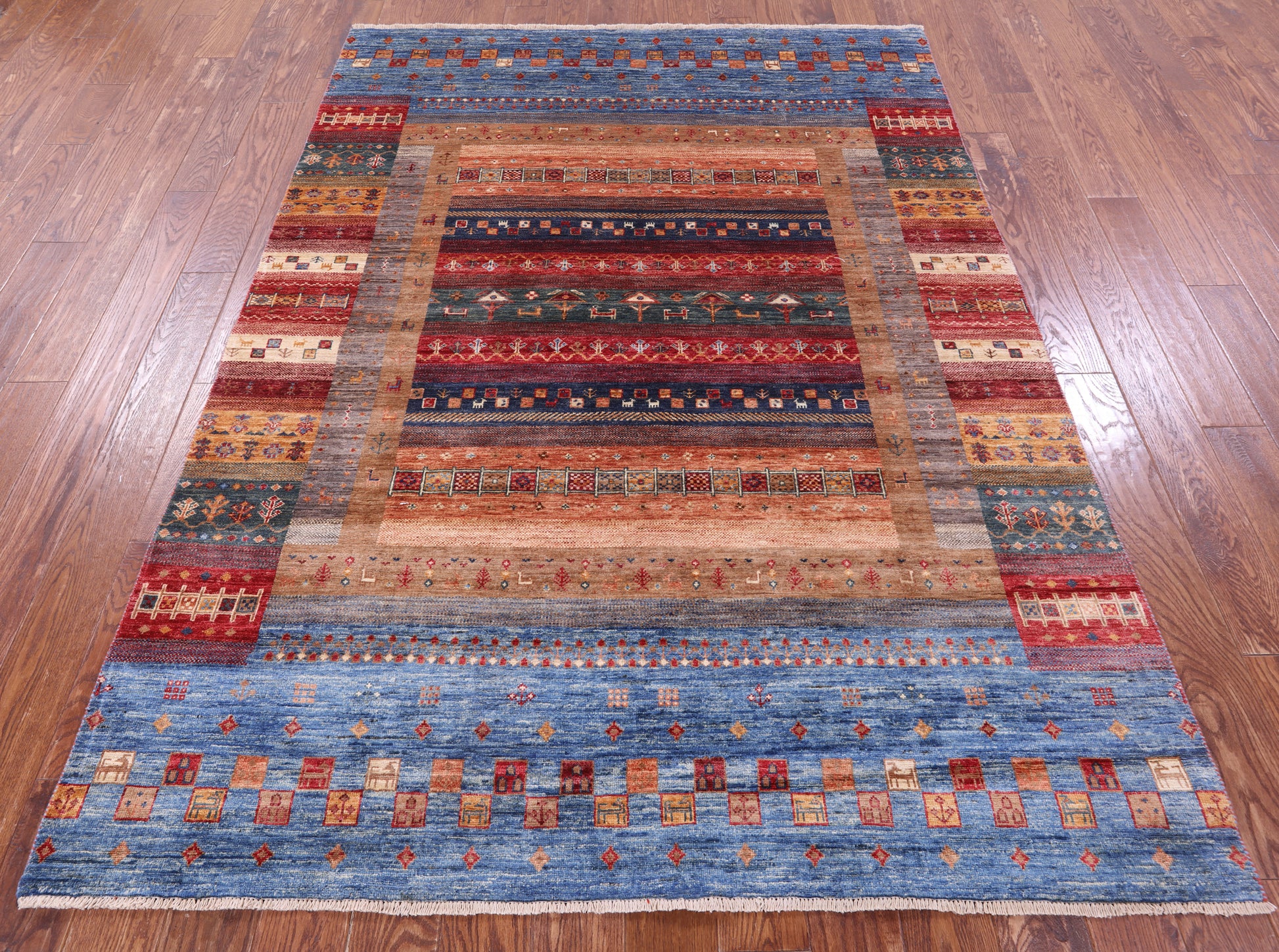 Tribal Persian Gabbeh Hand Knotted Wool Rug - 5' 9" X 7' 11" - Golden Nile
