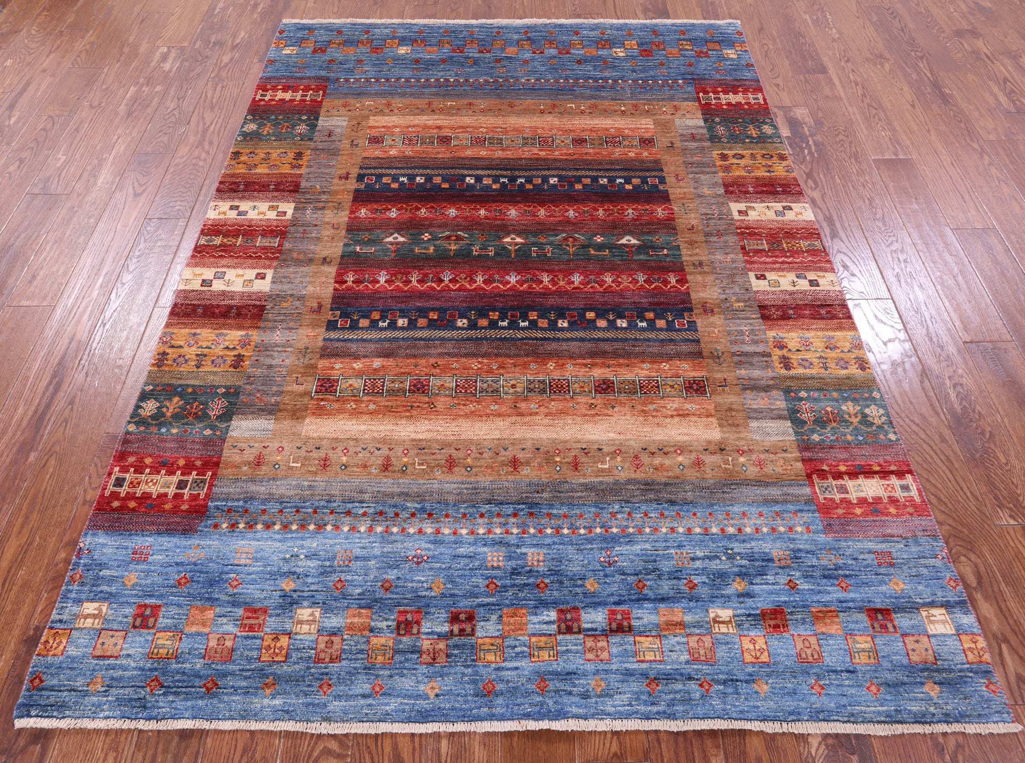 Tribal Persian Gabbeh Hand Knotted Wool Rug - 5' 9" X 7' 11" - Golden Nile
